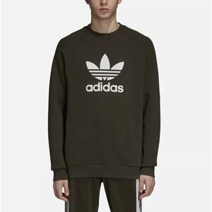 Adidas Sweatshirt Dark Green Trefoil Crew Neck Mens Small Relaxed Fit Athletic
